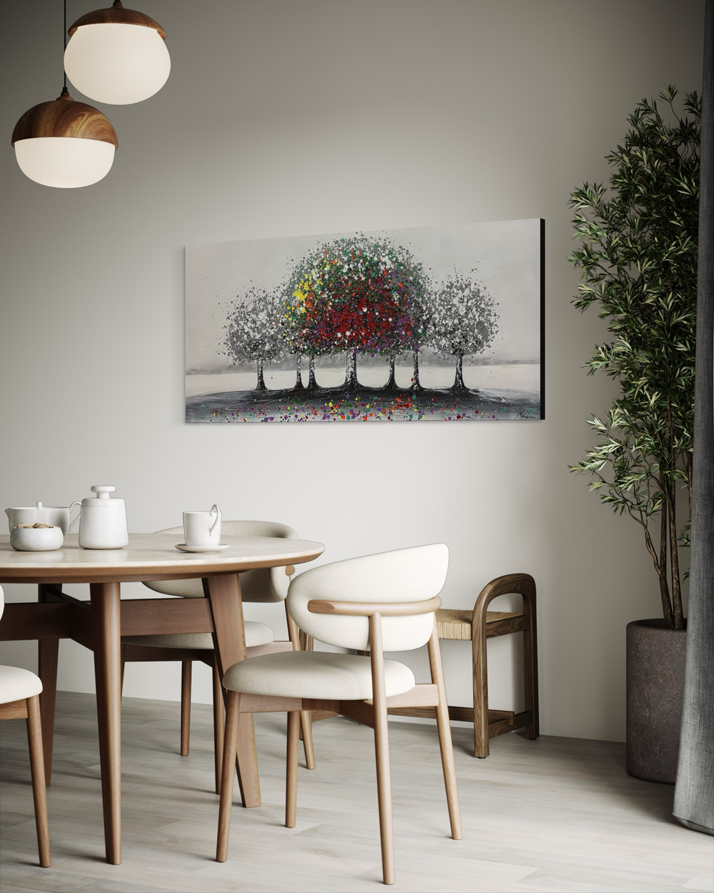 Een schilderij met een boom