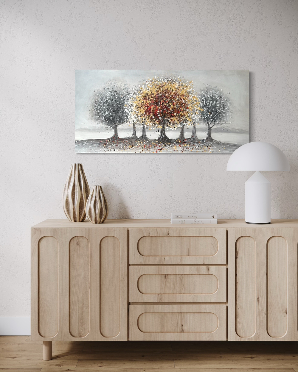 Een schilderij met een boom
