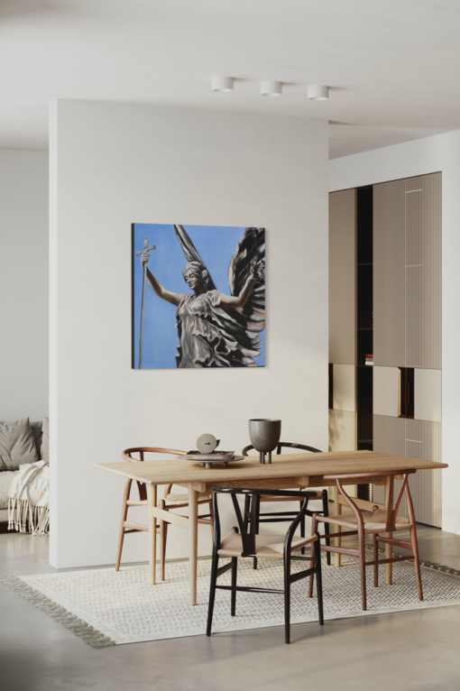 Een schilderij met een engel
