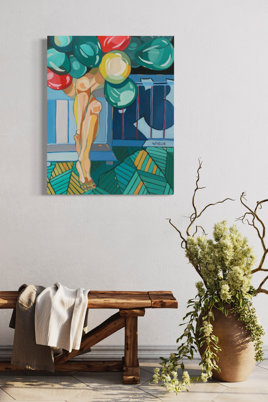 Een schilderij met ballonnen