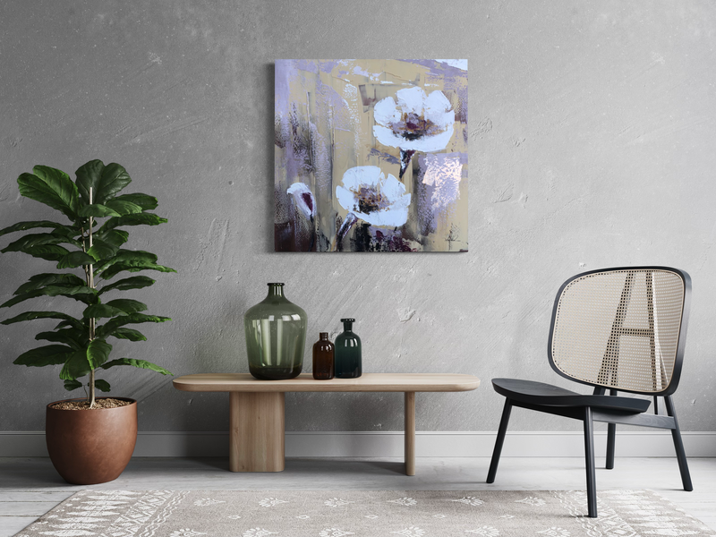 Een schilderij met bloemen