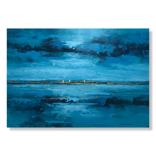 Een blauw abstract schilderij