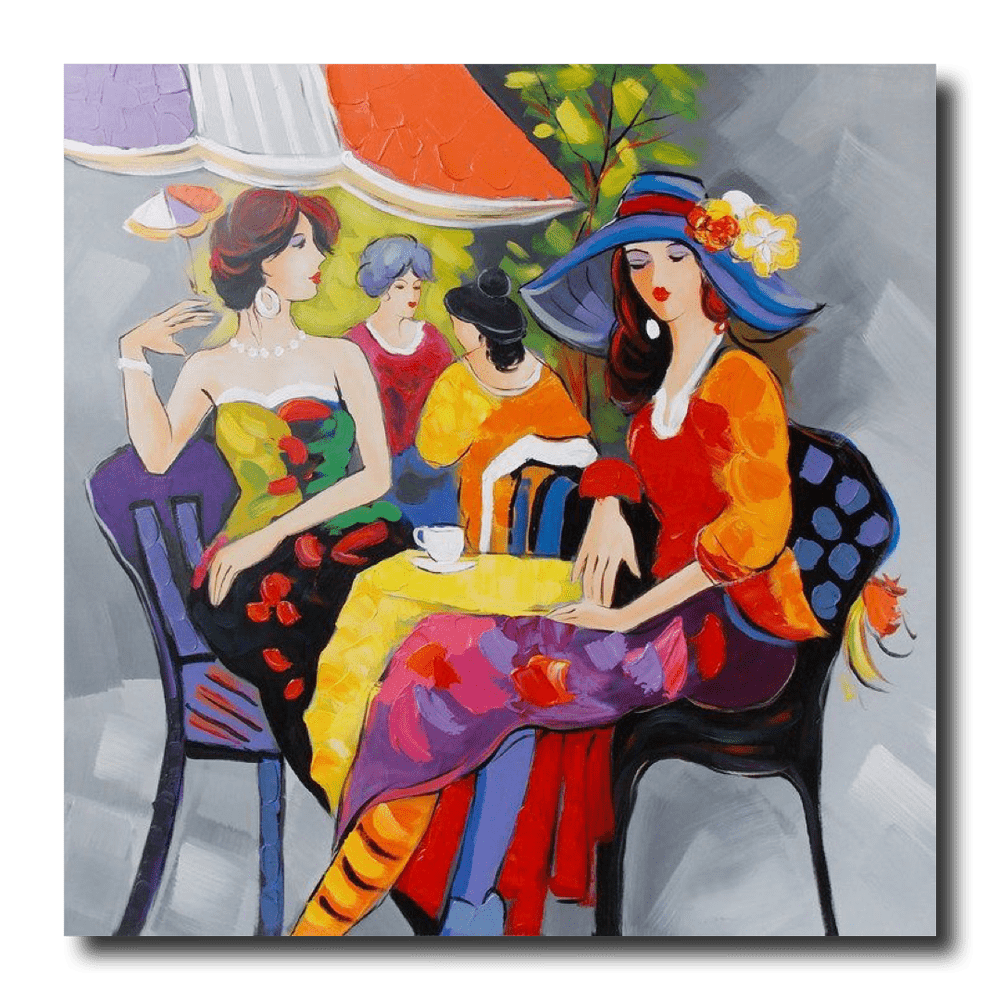Een schilderij van discussiërende vrouwen
