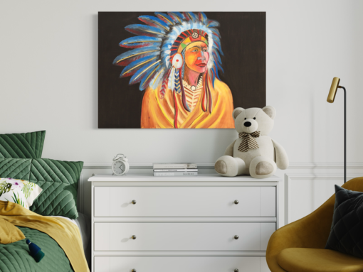 Een schilderij van een Indiaas opperhoofd.