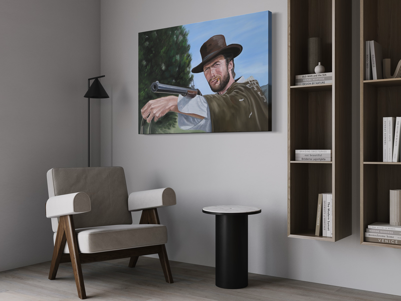 Een schilderij met Clint Eastwood