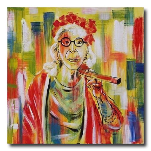 Een schilderij met een dame en een sigaar