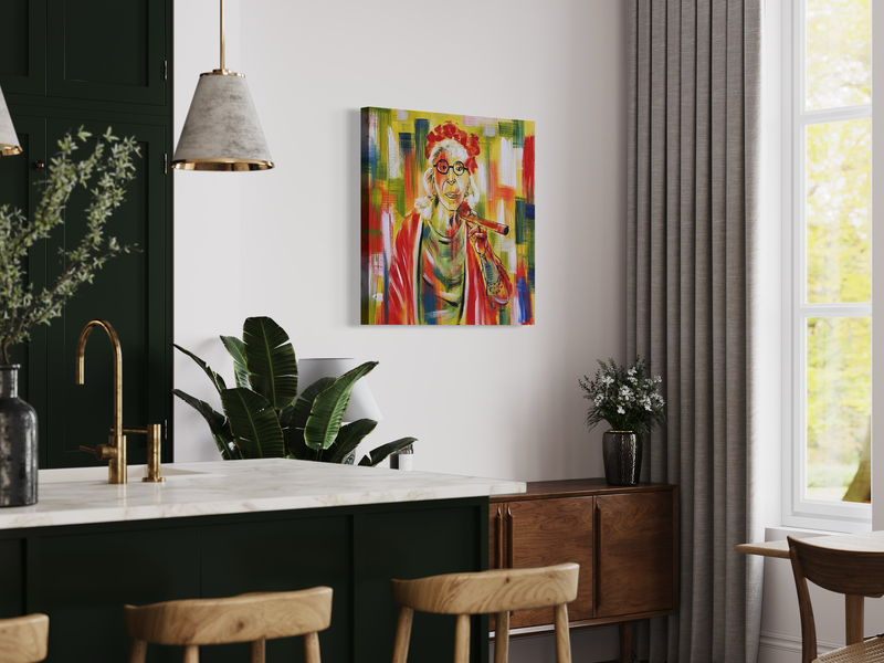 Een schilderij met een dame en een sigaar