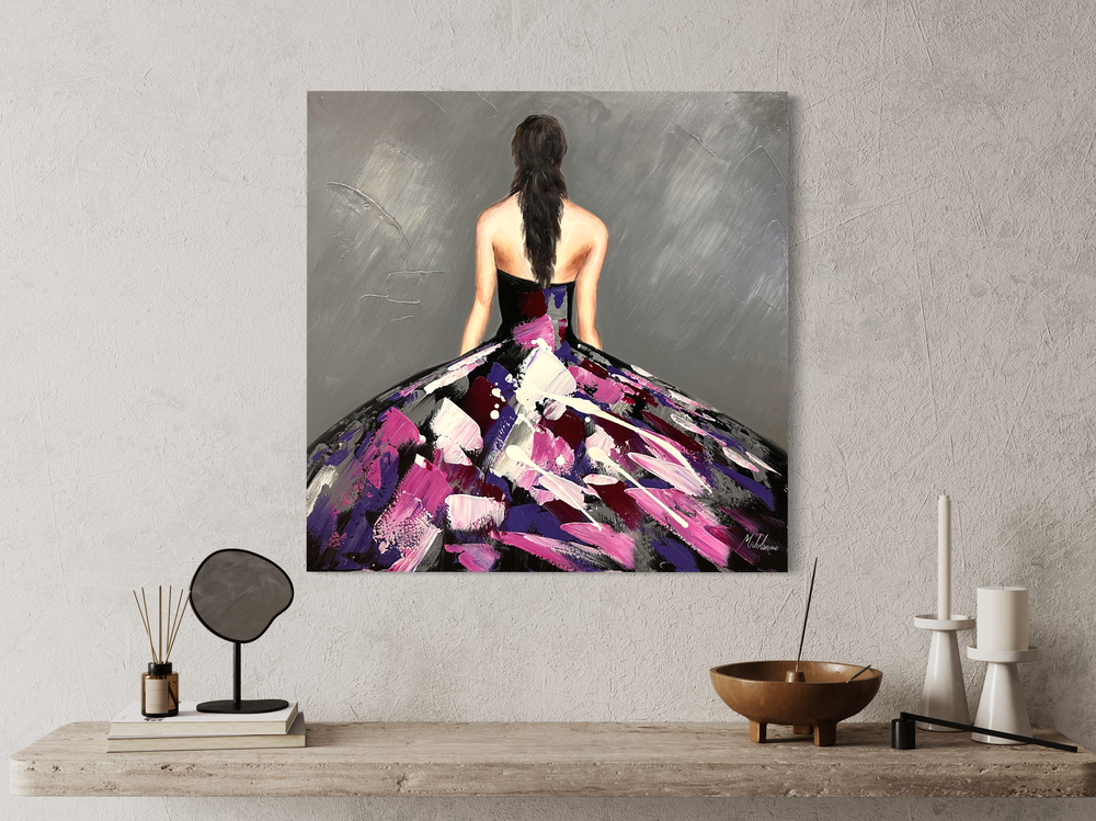 Een schilderij met een vrouw in een jurk