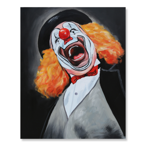 Een schilderij met een clown