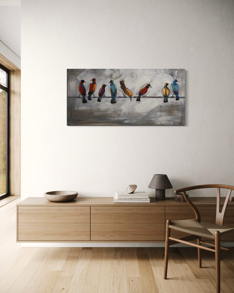 Een schilderij met vogels