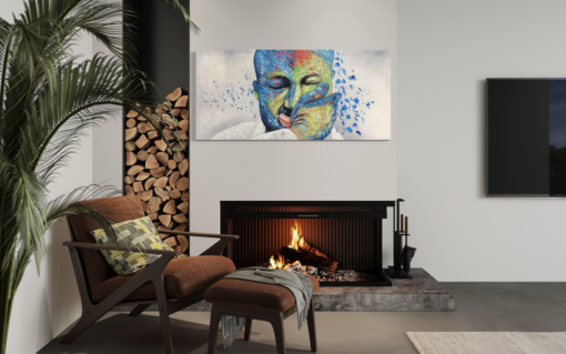 Een schilderij met een gezicht