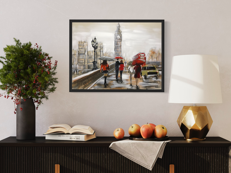 Een schilderij met een Londens motief