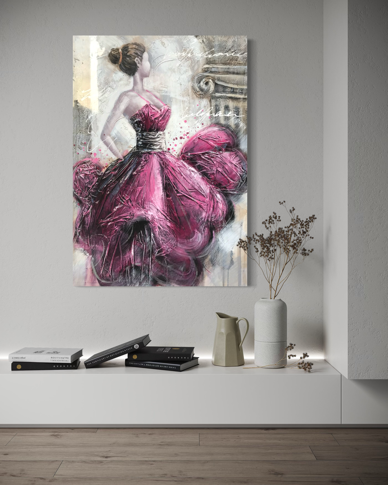 Een schilderij van een vrouw in een jurk