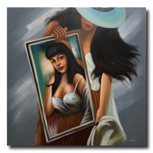 Een schilderij van een vrouw