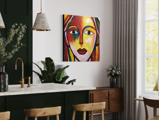 Een schilderij met een gezicht