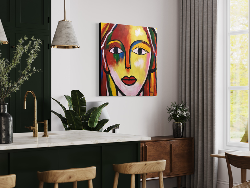 Een schilderij met een gezicht