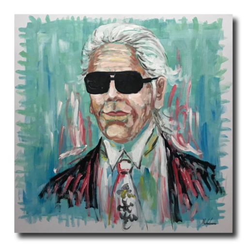 Een schilderij met de legendarische Karl Lagerfeld