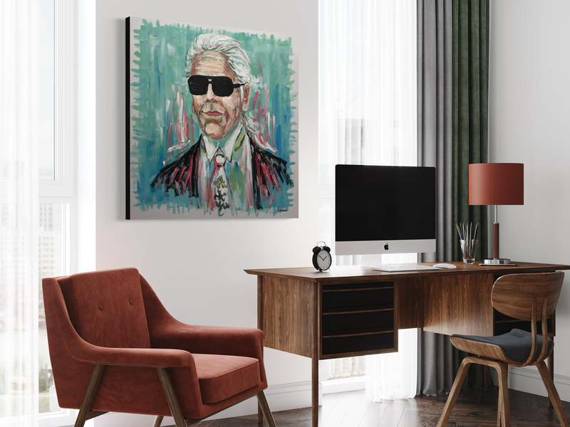 Een schilderij met de legendarische Karl Lagerfeld