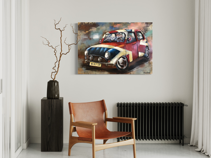 Een kunstwerk met een auto