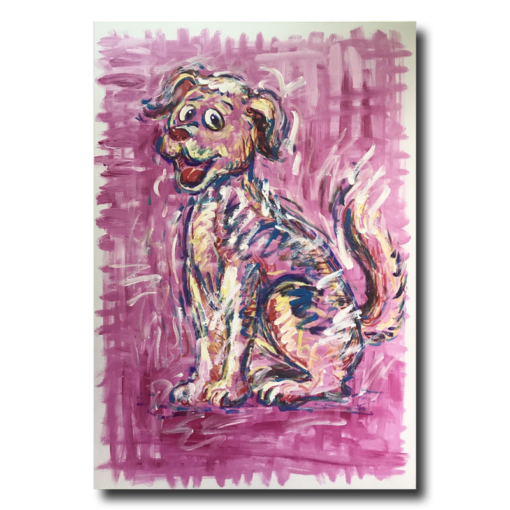 Een schilderij met een hond