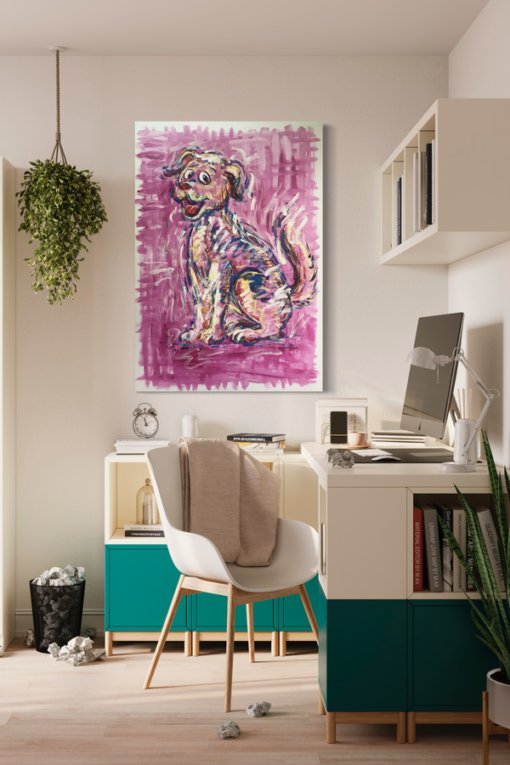 Een schilderij met een hond
