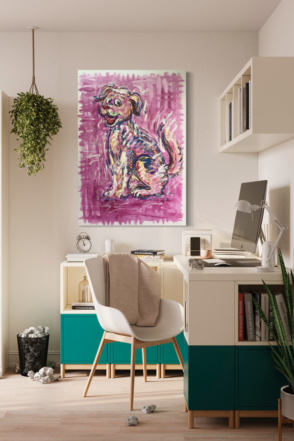 Een schilderij met een hond