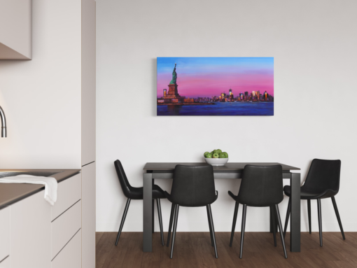 Een schilderij met het Vrijheidsbeeld
