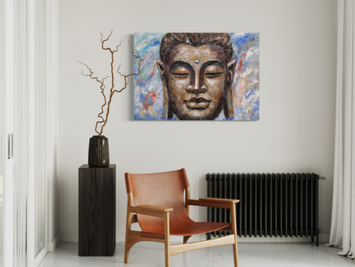 Een schilderij met een Boeddha