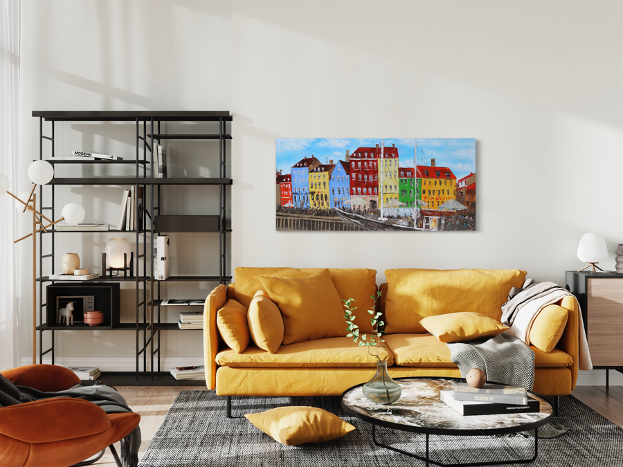 Een schilderij met Nyhavn