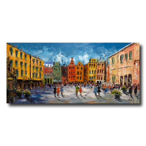 Een schilderij van de oude stad in Stockholm