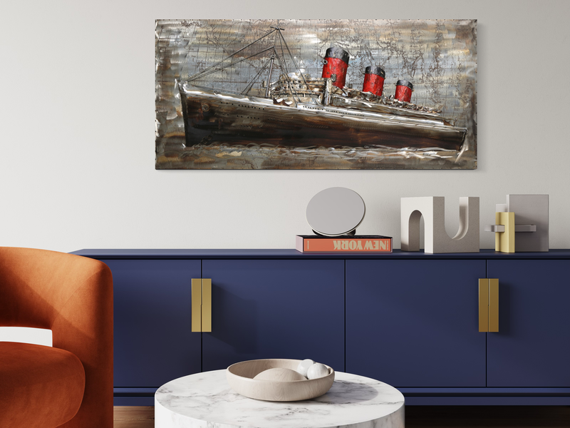 Een kunstwerk met een schip.