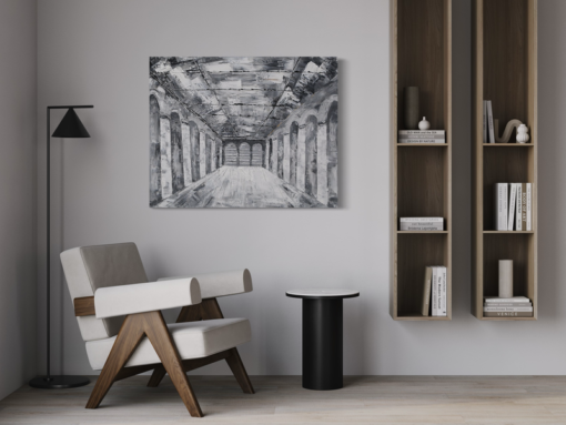 Een schilderij in grijstinten