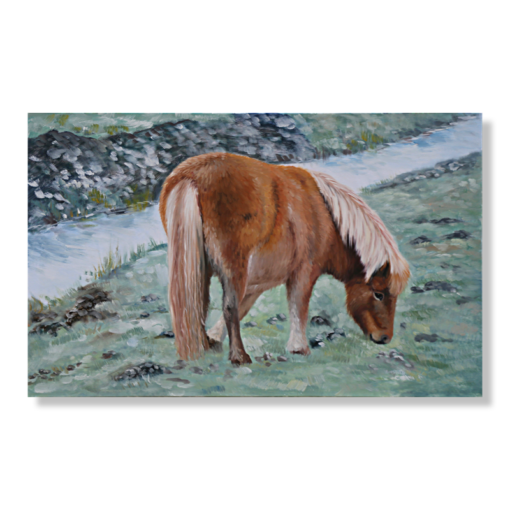 Een schilderij met een paard