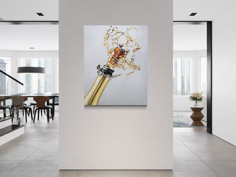 Een schilderij met champagne