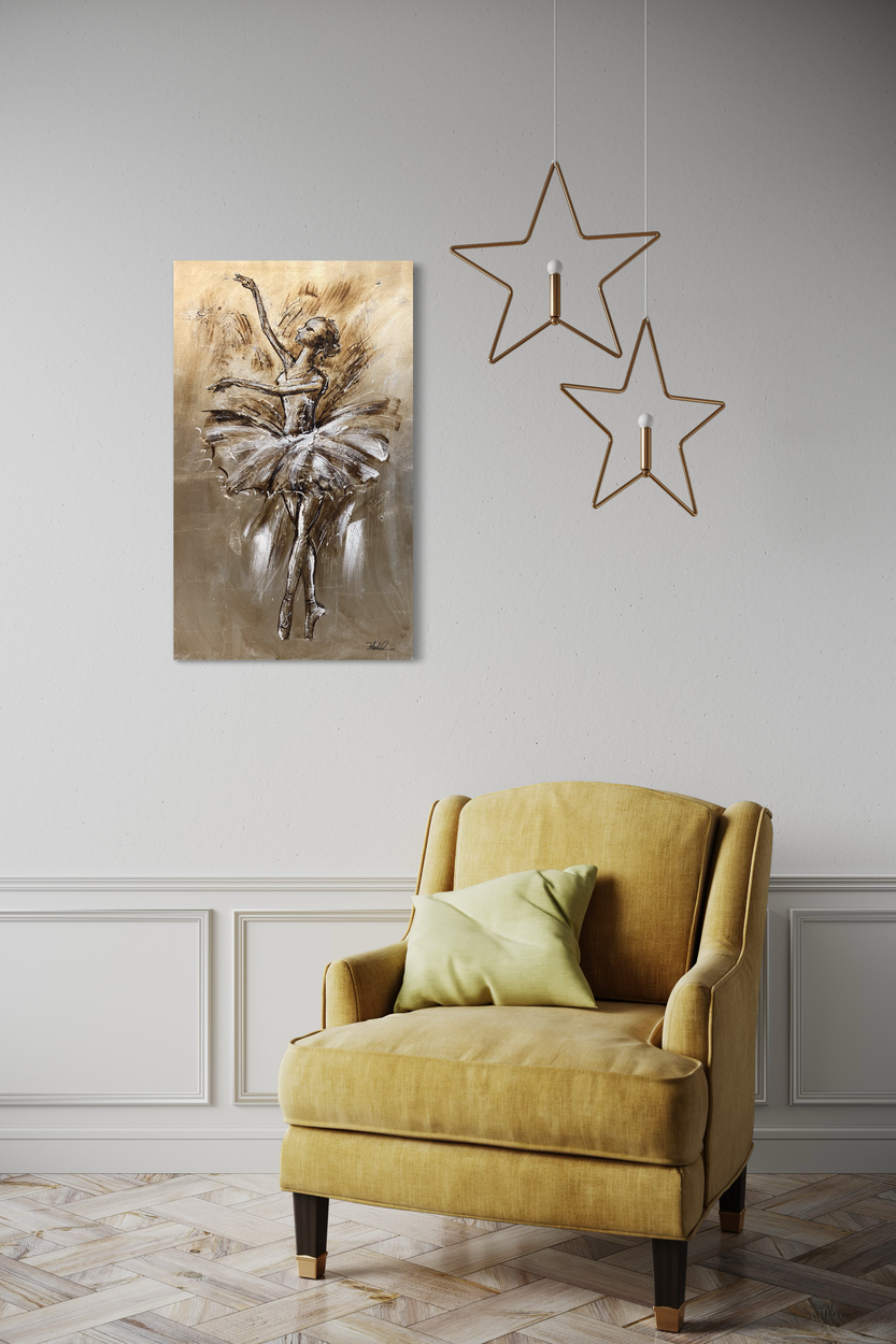 Een schilderij met een balletdanseres