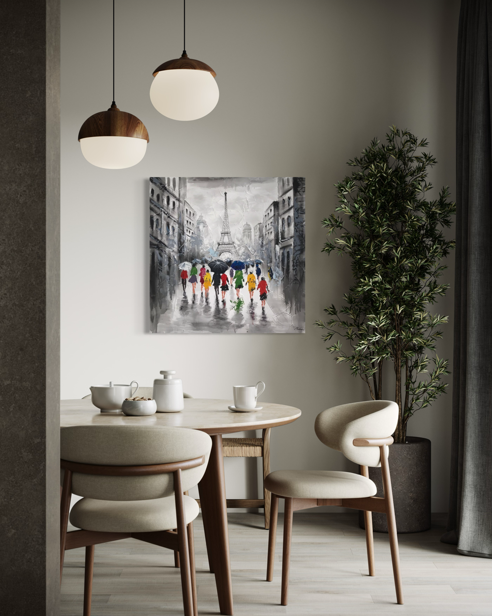 Een schilderij met de Eiffeltoren