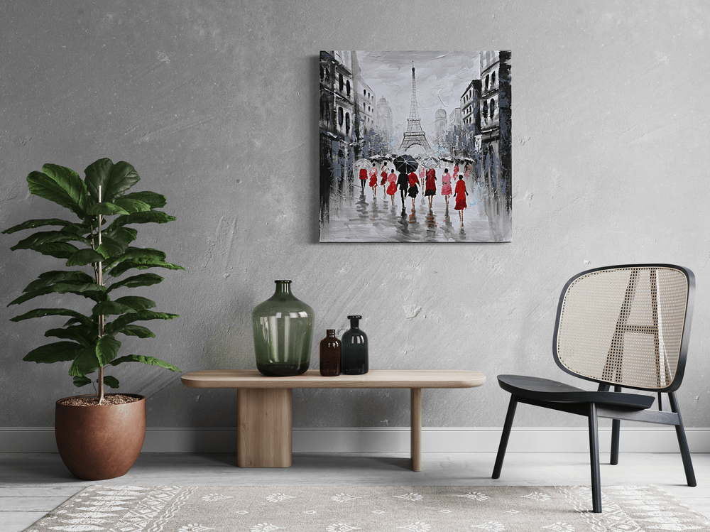 Een schilderij van Parijs en de Eiffeltoren