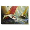 Een schilderij met zeilboten