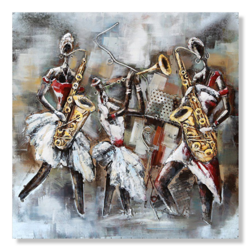 Kunst aan de muur met een saxofoon
