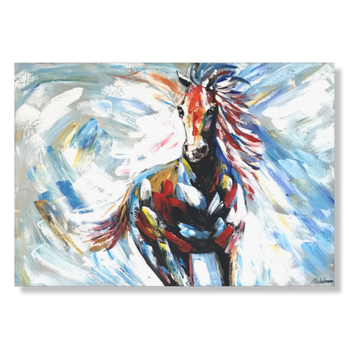 Een schilderij met een paard