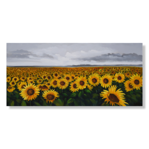 Een schilderij met zonnebloemen