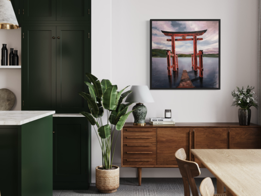 Een schilderij met een Japans motief