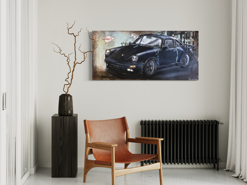 Een kunstwerk met een Porsche