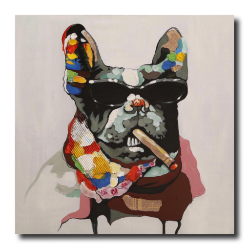 Een schilderij met een hond