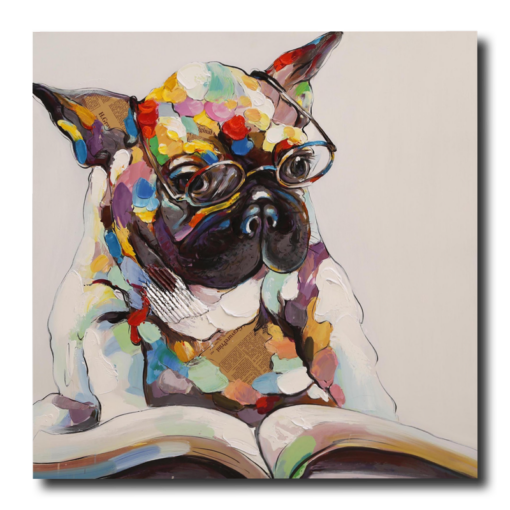 Een schilderij met een Franse bulldog