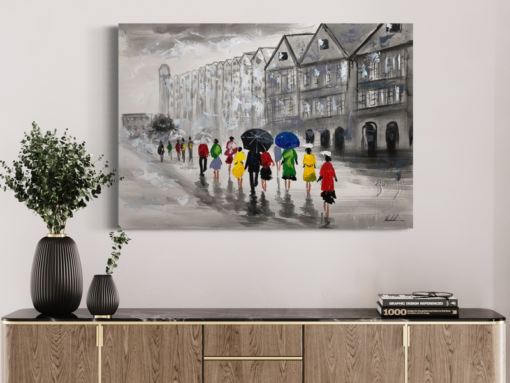 Een schilderij met de pier in Bergen