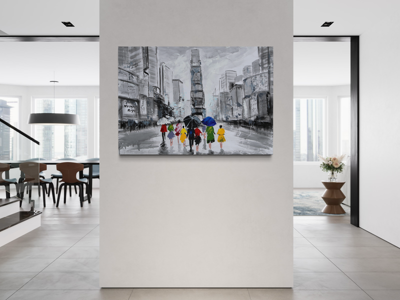 Een schilderij met een New Yorks motief
