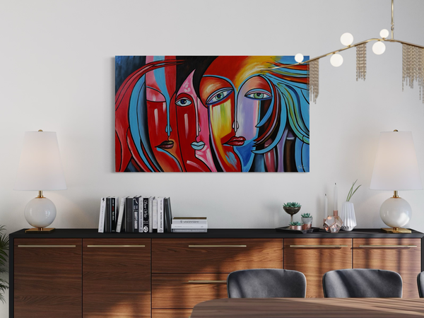Een schilderij met gezichten