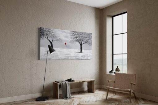 Een schilderij met een rode ballon