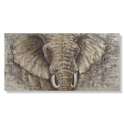 Een schilderij met een olifant
